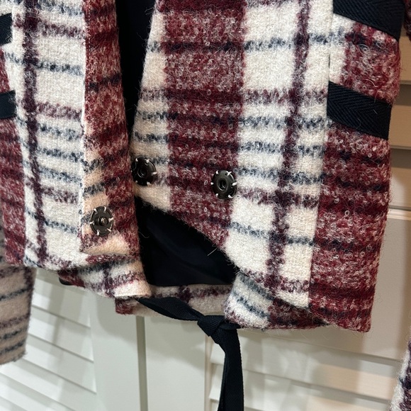 10 Crosby Derek Lam Burgundy and Cream Plaid Blazer - Picture 4 of 8